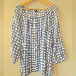Talbots 3X blue and white linen three quarter length sleeve top 26/28